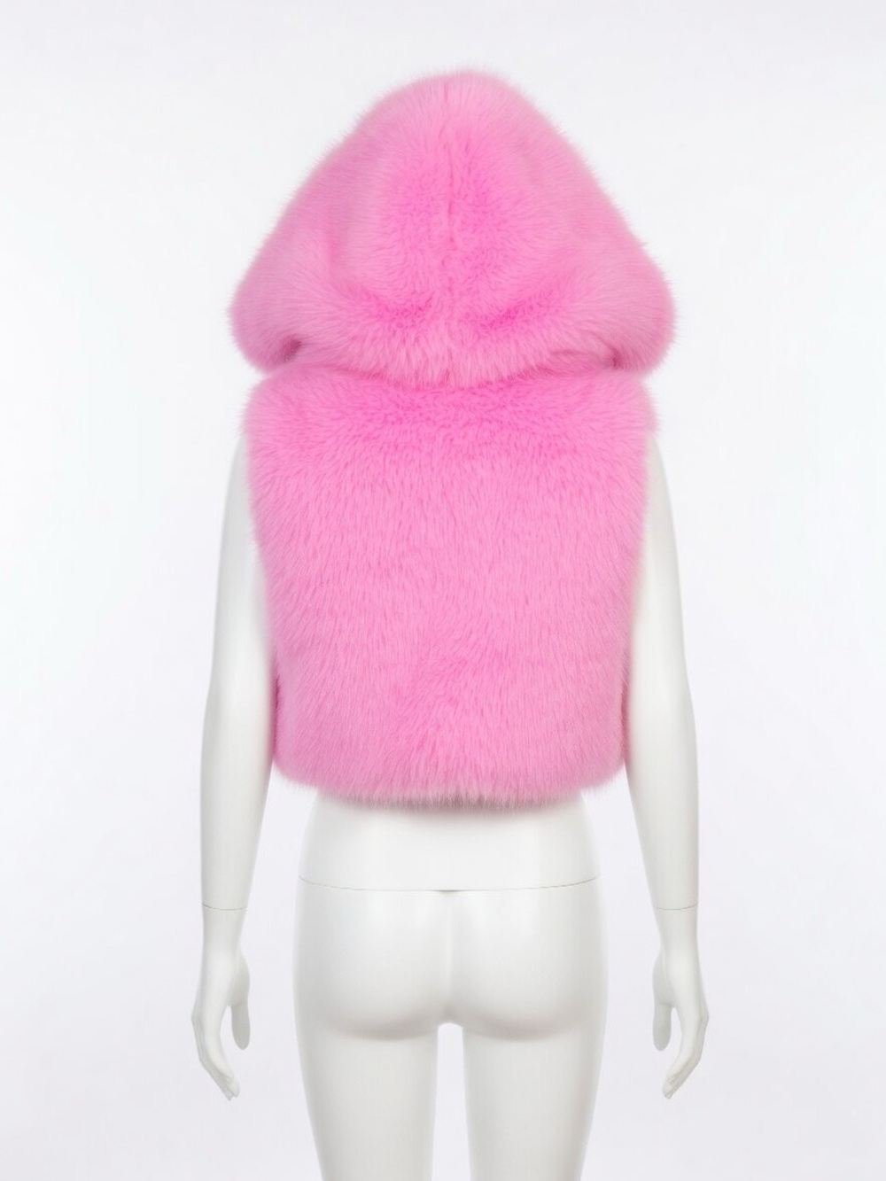Bubblegum Pink Faux Fur Crop Hooded Vest - Picture 10 of 17